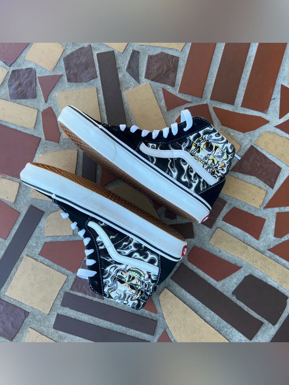 Vans Black/White Skull Flame Sk8-Hi High-Top Sneakers